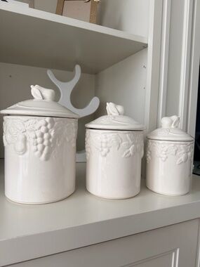 Vintage 90’S White Ceramic Canister Jars Made In Japan Fruit Embossed X 3 Set